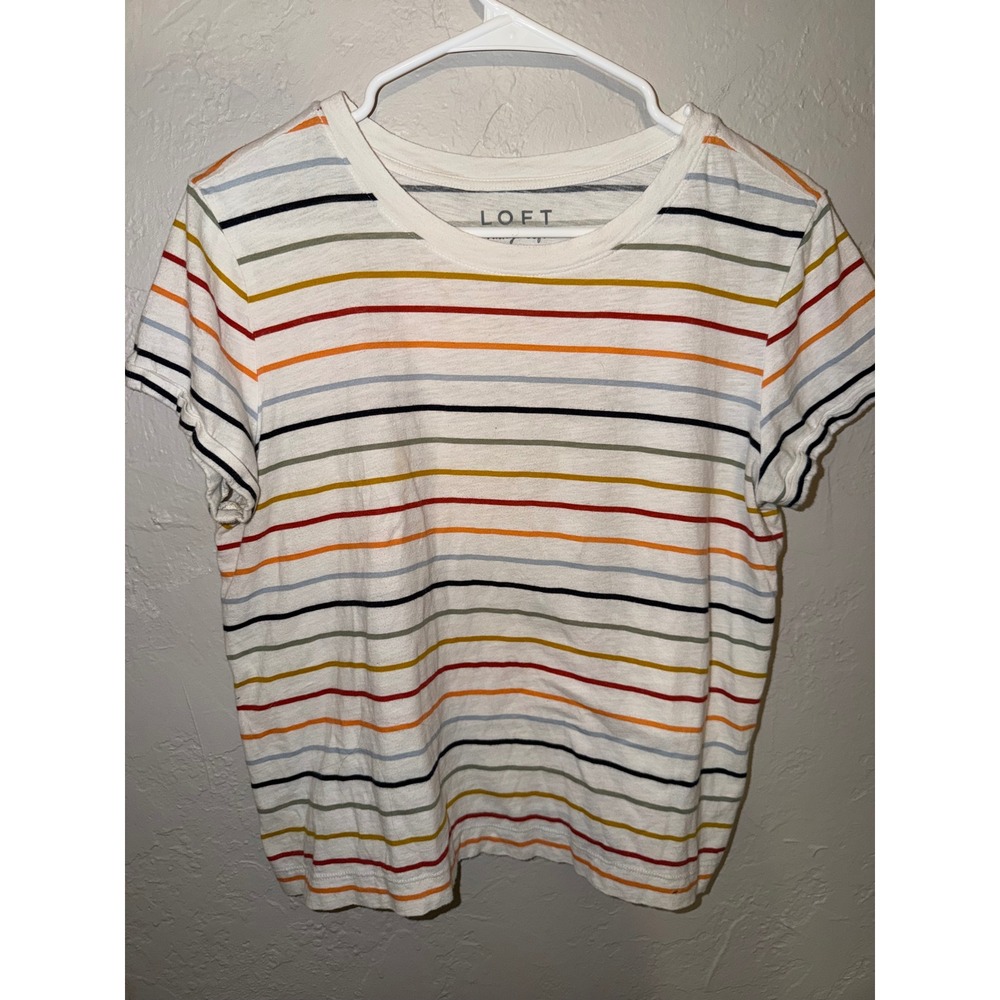 Loft Vintage Soft Striped Crewneck T-Shirt Womens Medium White Multi Color Tee